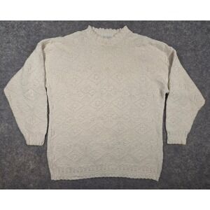 Vintage Knit Street Cream Geometric Diamond Knit Sweater Made in USA Size XL